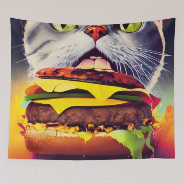 Item preview, Feline Foodie Fantasy - A Cat and a Giant Burger designed and sold by WBP Mart.
