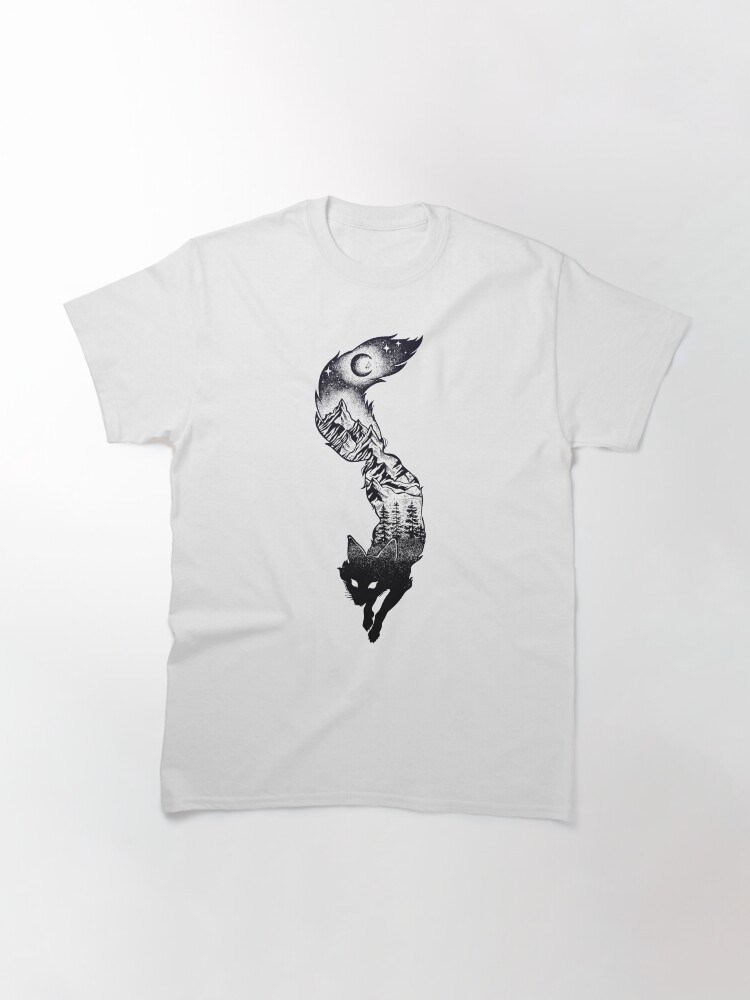 Alternate view of Surreal Fox Silhouette with Mountains, Tress, Moon & Stars Classic T-Shirt