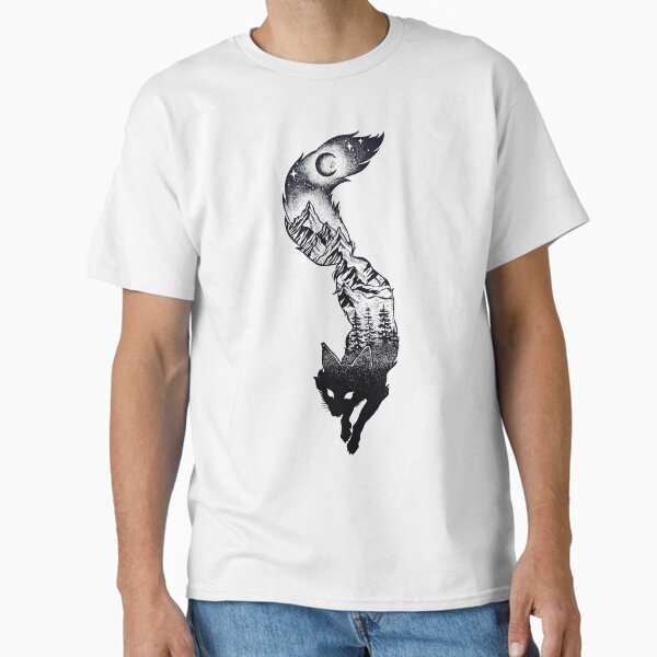 Surreal Fox Silhouette with Mountains, Tress, Moon & Stars Classic T-Shirt