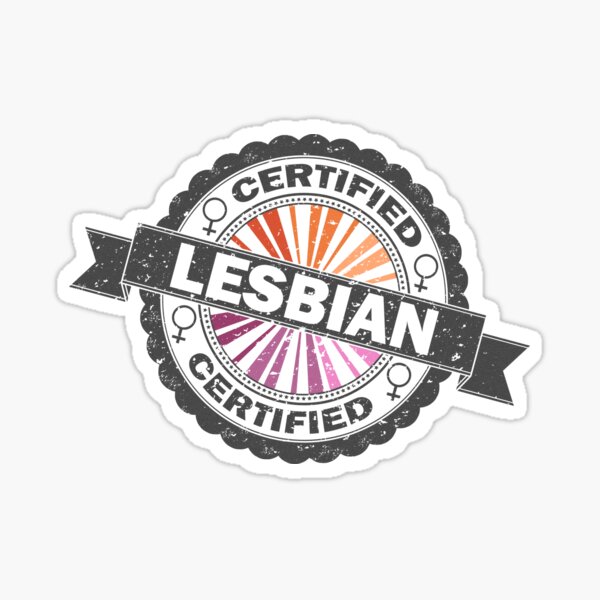 Certified stamp of approval with Lesbian Pride Flag colored starburst Sticker