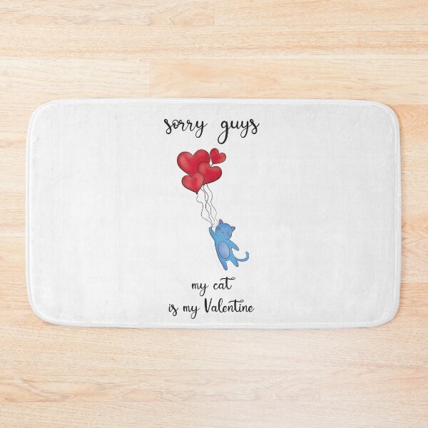 Item preview, Sorry guys my cat is my Valentine, drawing of a blue cat with balloons designed and sold by Sock Garden.