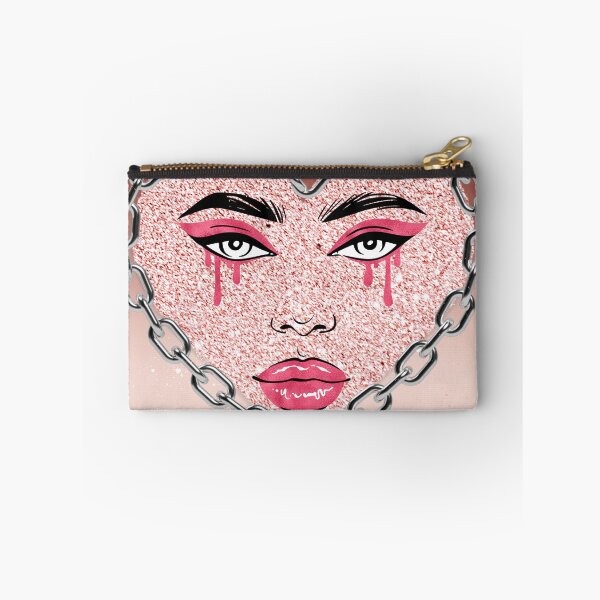 Item preview, Love Hurts A Crying Woman Face with the Glitter Heart Shape with Chains and the Pink Dripping and Gliiters on Rose Gold Background Heart Broken designed and sold by Apkdesigner.