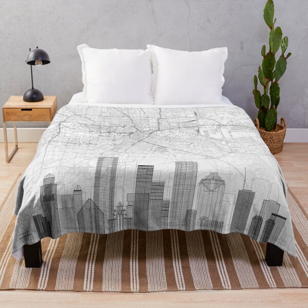 Item preview, Houston Map Skyline BW Line by LandSartprints designed and sold by LandSartprints.