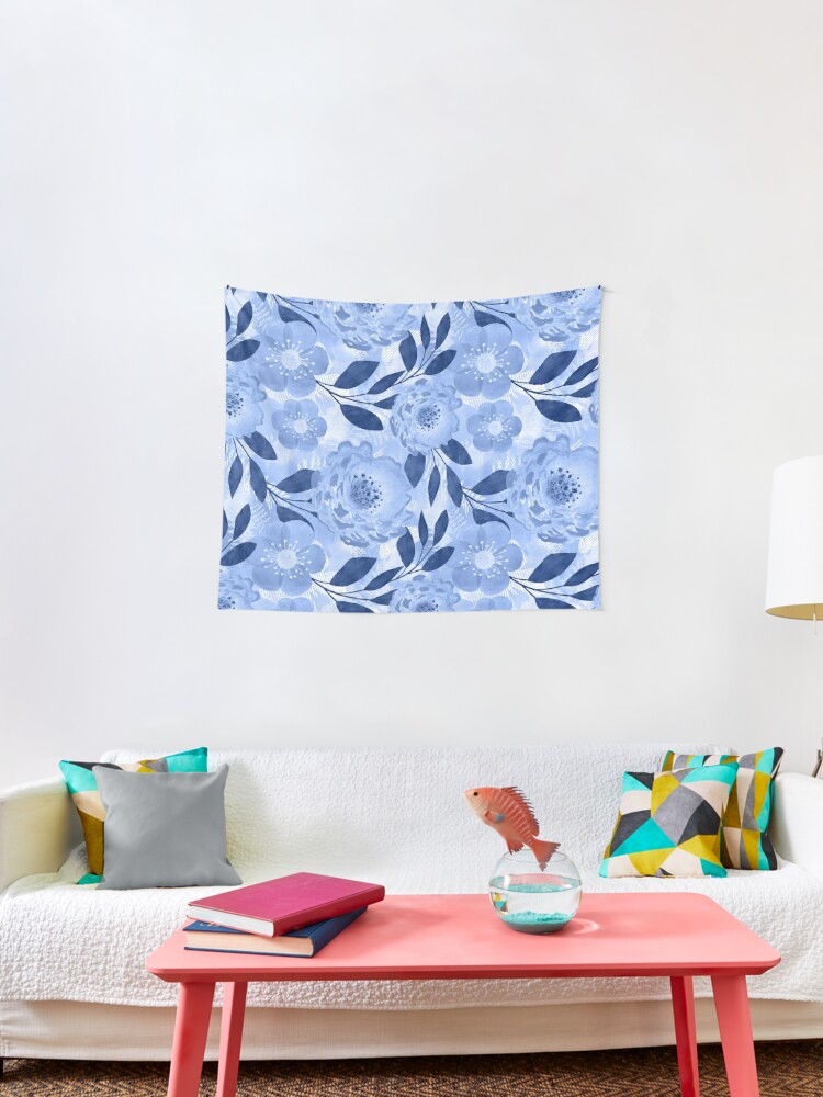 Blue Light Blue Floral Pattern Tapestry By Marinaklykva Redbubble