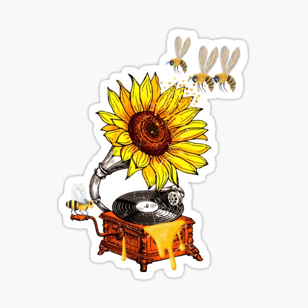 Vista previa del artículo con la obra «Gramófono de girasol con abejas», diseñado y vendido por LifeofWindy.