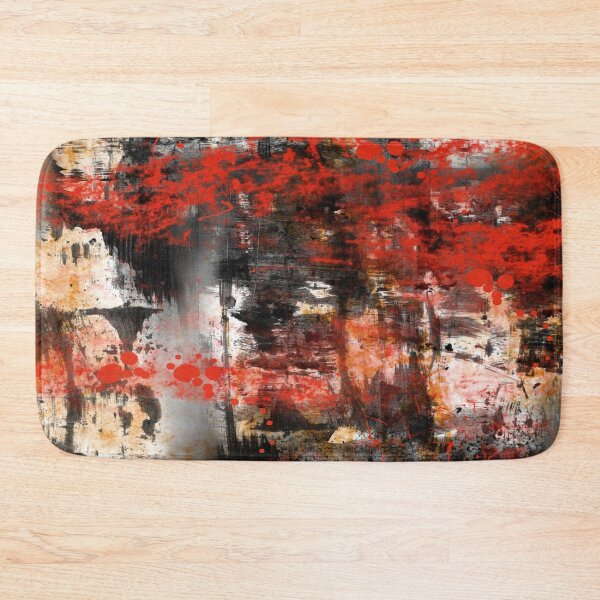 Item preview, Birches in Autumn Abstract study of textures in black, white, red, and yellow designed and sold by Jane Domenech.
