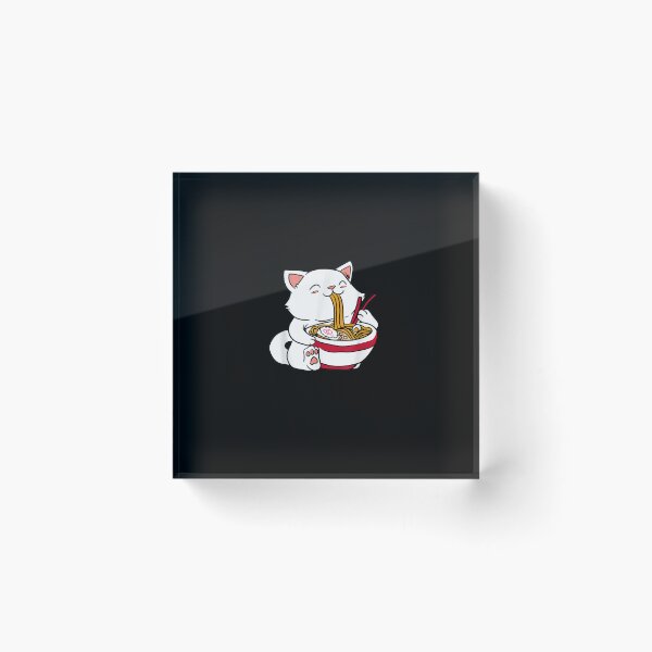 Aperçu de l'œuvre Chat Kawaii mangeant des nouilles Ramen nourriture japonaise Anime T-shirt créée et vendue par Larcossee ⭐⭐⭐⭐⭐.