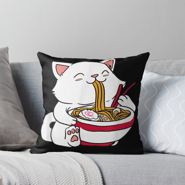 Aperçu de l'œuvre Chat Kawaii mangeant des nouilles Ramen nourriture japonaise Anime T-shirt créée et vendue par Larcossee ⭐⭐⭐⭐⭐.