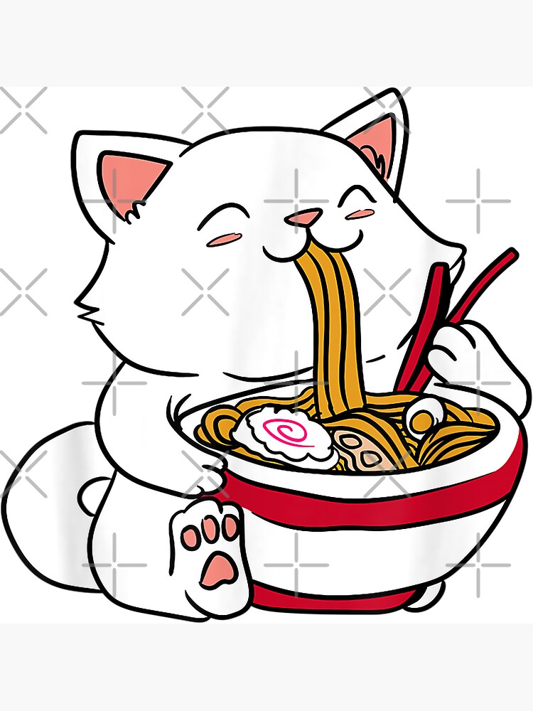 Kawaii Cat Eating Ramen Noodles Japanese Food Anime T Shirt Magnet