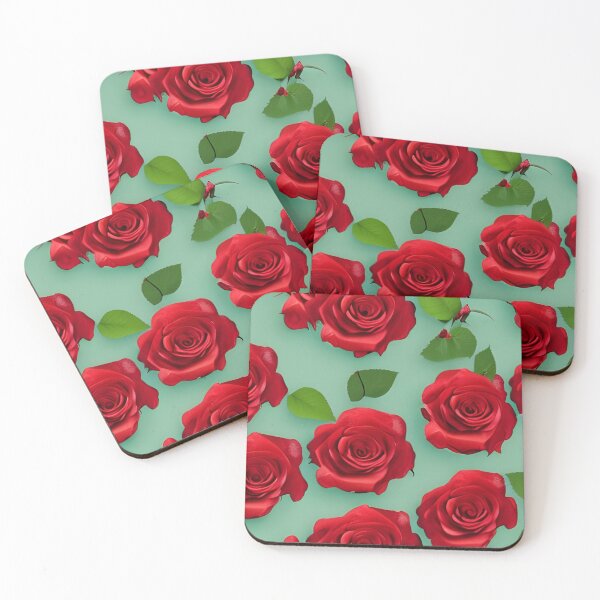 Item preview, Heads of red roses on a green background pattern designed and sold by brandway.