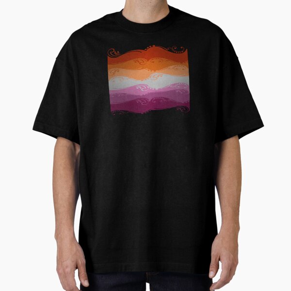 Fancy Swooped and Swirled Lesbian Pride Flag Background Oversized T-Shirt