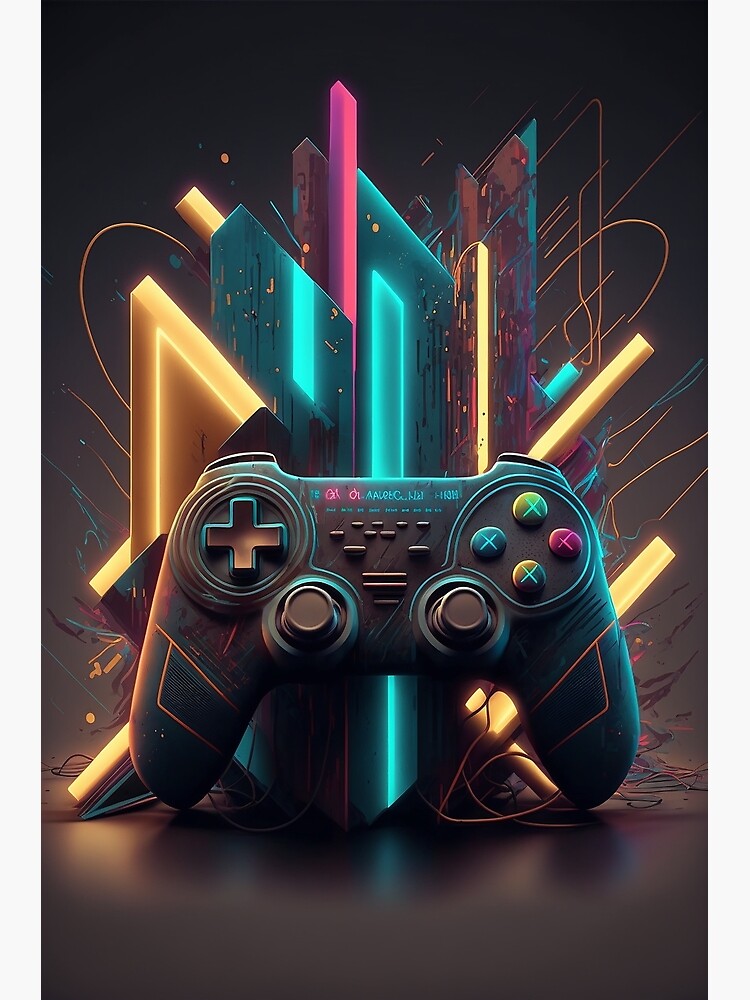 Abstract Neon Game Controller art Gamer poster 6 Digital Download Print