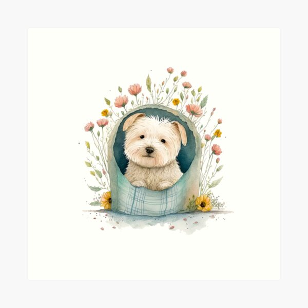Perrito dentro de un saquito Lámina artística