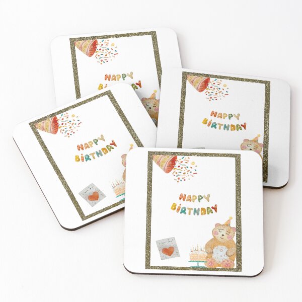 Artikelvorschau, Frame gold bear birthday letters watercolor sketch entworfen und verkauft von Yana Mustafina | Boho Soulful Designs.