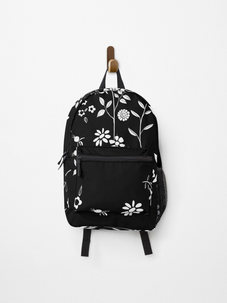 Black and shop white floral backpack