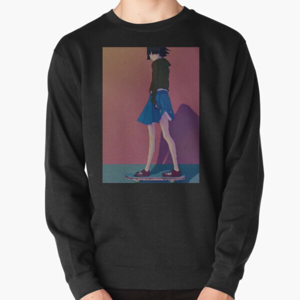 Anime Skater Girl 8-bit Pixel Art Pullover Sweatshirt