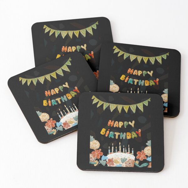 Artikelvorschau, Card happy birthday letters flag flower watercolor black entworfen und verkauft von Yana Mustafina | Boho Soulful Designs.