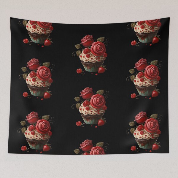 Item preview, Red roses and hearts cupcake painting Valentine’s Day designed and sold by Justsweetdesign.
