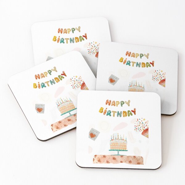 Aperçu de l'œuvre Card happy birthday text table watercolor créée et vendue par Yana Mustafina | Boho Soulful Designs.