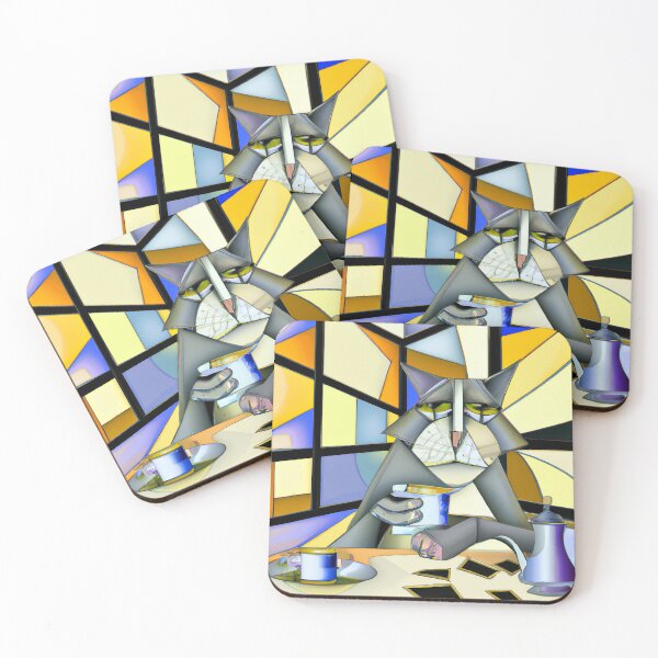 Item preview, Rough Morning Cubist Rendering of a Cat Drinking Coffee designed and sold by PlaceablePiece.