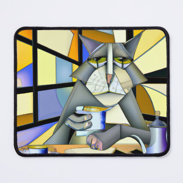 Item preview, Rough Morning Cubist Rendering of a Cat Drinking Coffee designed and sold by PlaceablePiece.