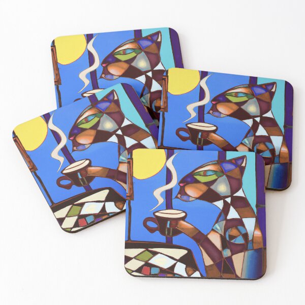 Item preview, Cubist Rendering of a Cat Enjoying Coffee designed and sold by PlaceablePiece.