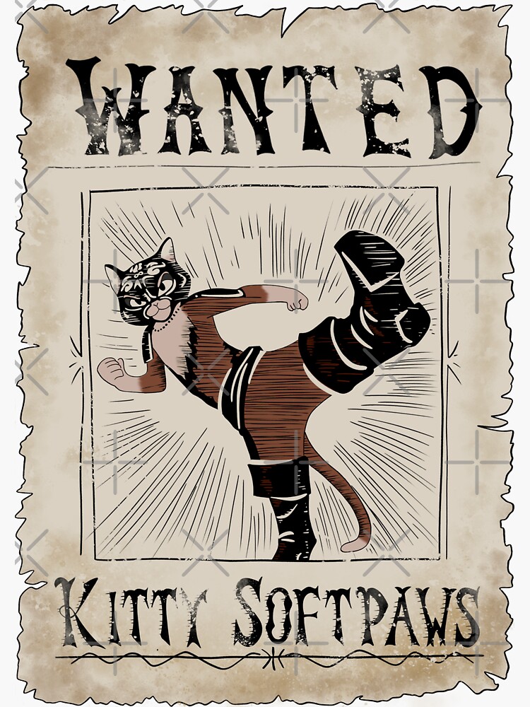 "Kitty Softpaws Wanted Poster" Sticker for Sale by SomeDrawings04