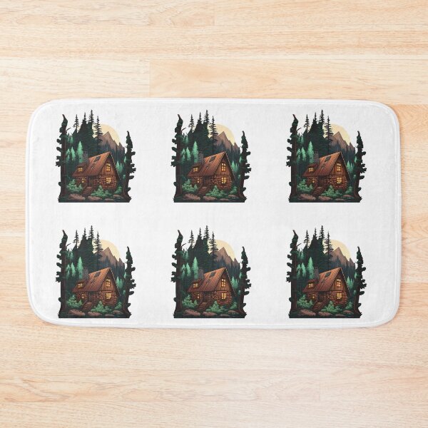 Item preview, Cabin in the forest on the lake, wild nature, mountain designed and sold by pixeldizajn.