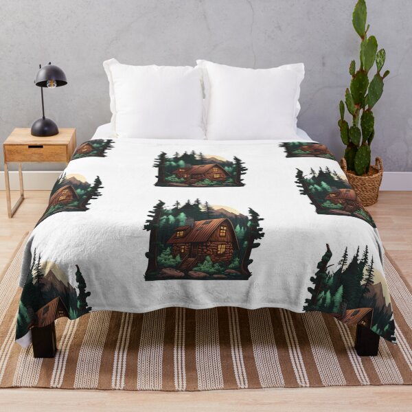 Item preview, Cabin in the forest on the lake, wild nature, mountain designed and sold by pixeldizajn.