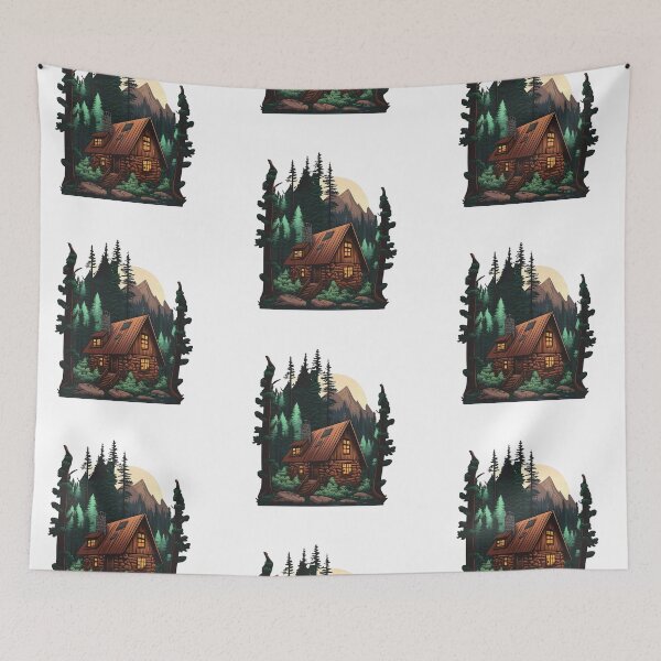Item preview, Cabin in the forest on the lake, wild nature, mountain designed and sold by pixeldizajn.