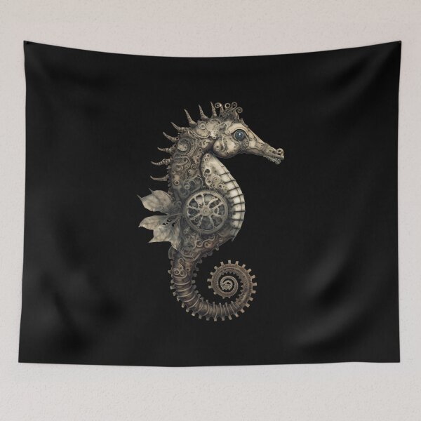 Item preview, Steampunk, seahorse, sea animals, retro technic style designed and sold by boom-art.