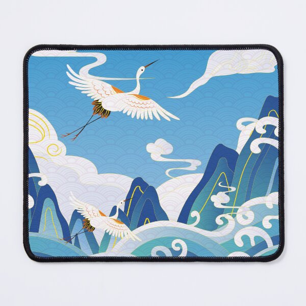 Item preview, auspicious sea waves alpine auspicious clouds crane shading designed and sold by UnaWu533.