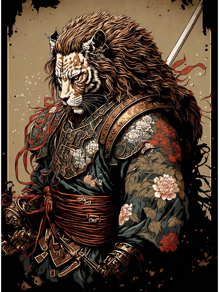 Lion Leon Fuerza Armadura Samurai Fuego Kawaii · Creative Fabrica