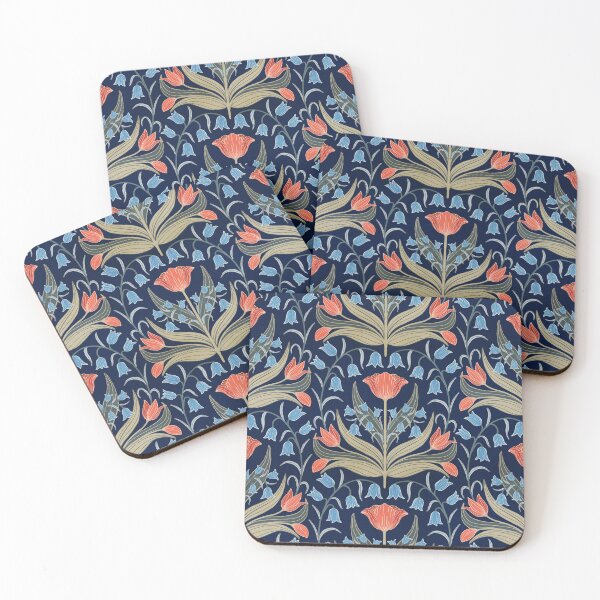 Item preview, Vintage Tulips And Bluebells - Red and Light Blue designed and sold by FloraDayDesign.