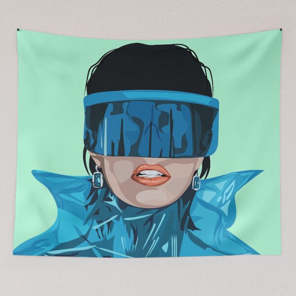 Item preview, a woman in a blue suit and glasses designed and sold by SabinArt.