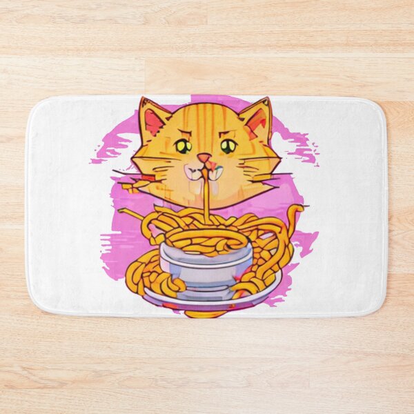 Aperçu de l'œuvre Chat mangeant des spaghettis Meme Retroanime Style coloré créée et vendue par MoStorish.