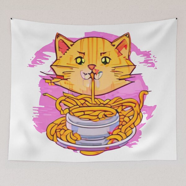 Item preview, Cat Eating Spaghetti Meme Retroanime Style Colorful designed and sold by MoStorish.