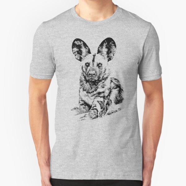 African Painted Dog Making Eye Contact Slim Fit T-Shirt