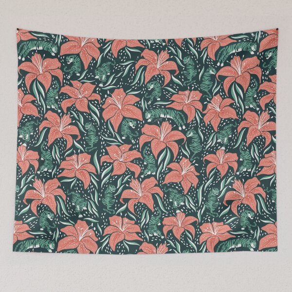 Item preview, Tigers & Tiger Lilies – Teal & Rose designed and sold by Cat Coquillette.