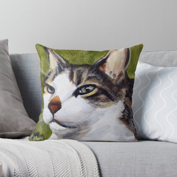 Baxter the green-eyed cat Throw Pillow