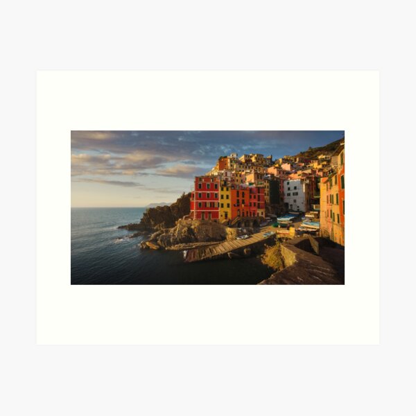 Riomaggiore panoramic view at sunset. Cinque Terre, Italy Art Print