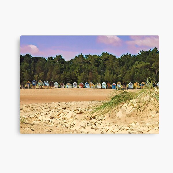 Item preview, Wells Beach Huts Norfolk Throw Pillow designed and sold by MyriadLifePhoto.
