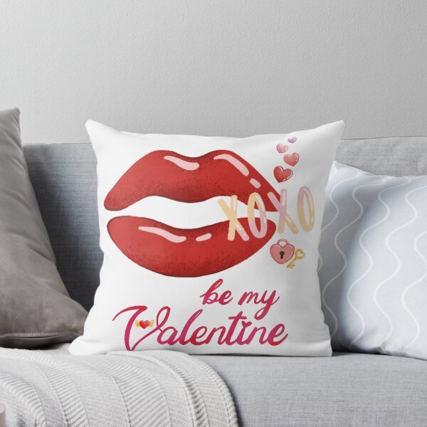Item preview, Be my valentine, illustration with red lips and hearts in pink tones with valentine phrase designed and sold by Malogue.
