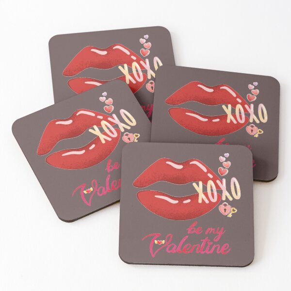Item preview, Be my valentine, illustration with red lips and hearts in pink tones with valentine phrase designed and sold by Malogue.