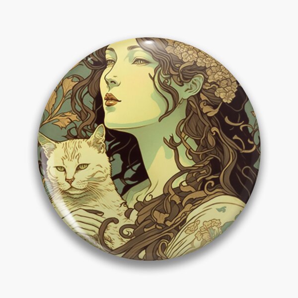 Item preview, Woman holding Cat - Art Nouveau Style designed and sold by ArtNouveauChic.