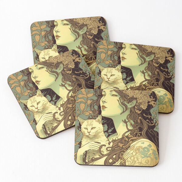 Item preview, Woman holding Cat - Art Nouveau Style designed and sold by ArtNouveauChic.