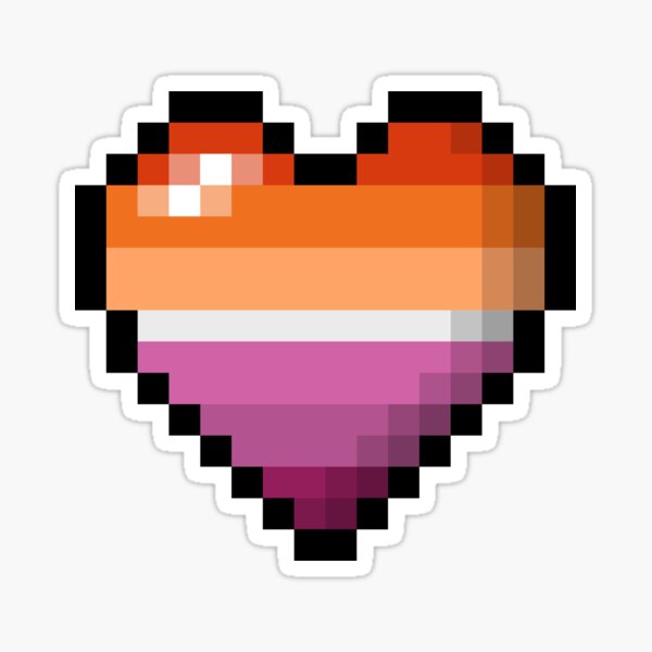 Large Pixel Heart Design in Lesbian Pride Flag Colors Sticker