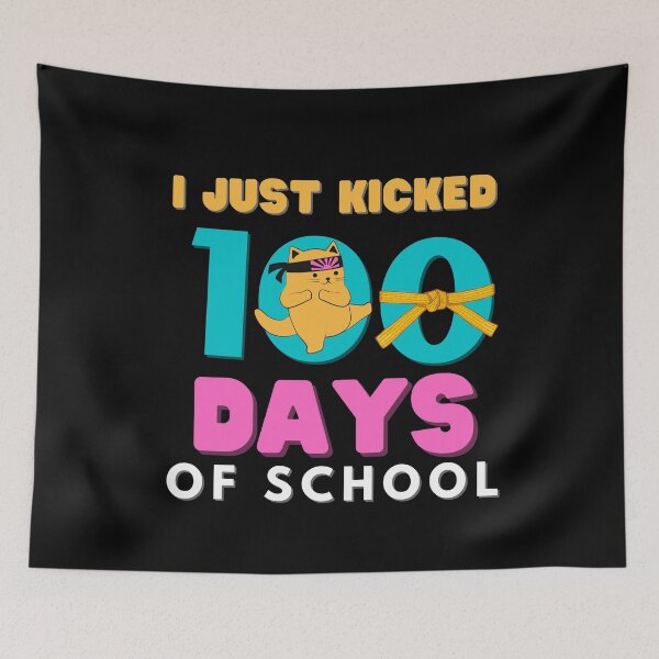 Item preview, of I Just Kicked 100 Days Of School Martial Arts cat Karate Kick T-Shirt designed and sold by zakibenj.