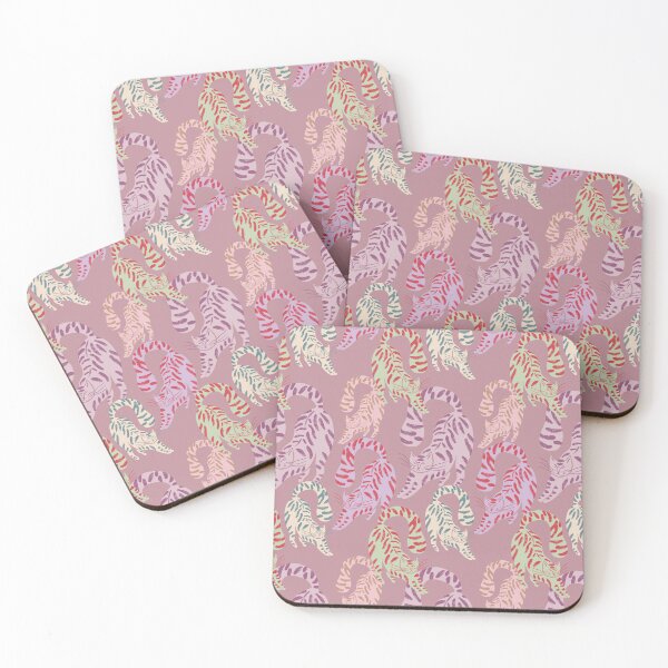 Item preview, Colorful Retro Tigers Pattern In Muted Colors Deep Pink designed and sold by scorpiolane.