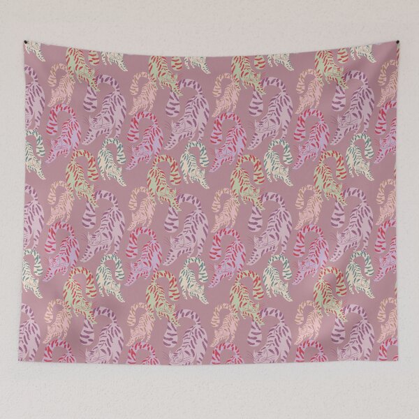 Item preview, Colorful Retro Tigers Pattern In Muted Colors Deep Pink designed and sold by scorpiolane.
